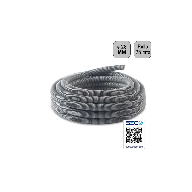 Tubo Corrugado Gris ø 28mm Rollo 25 mts