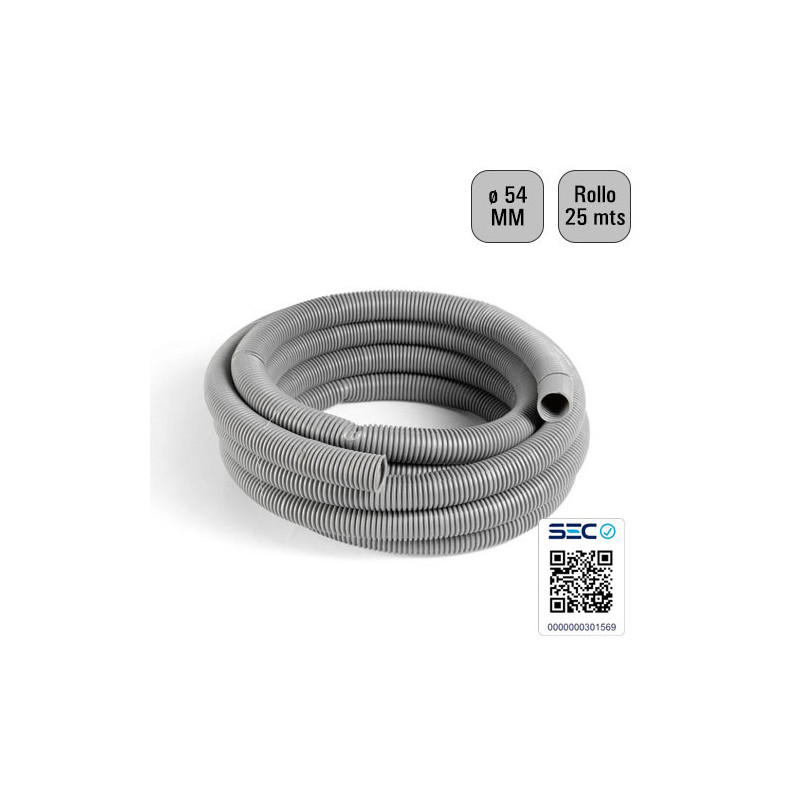 Tubo Corrugado Gris ø 54mm Rollo 25 mts