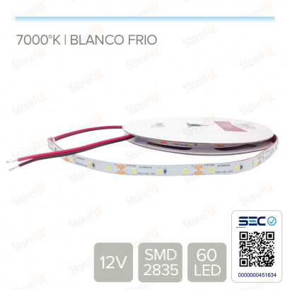 Cinta LED 4.8W 12V 60L frio...